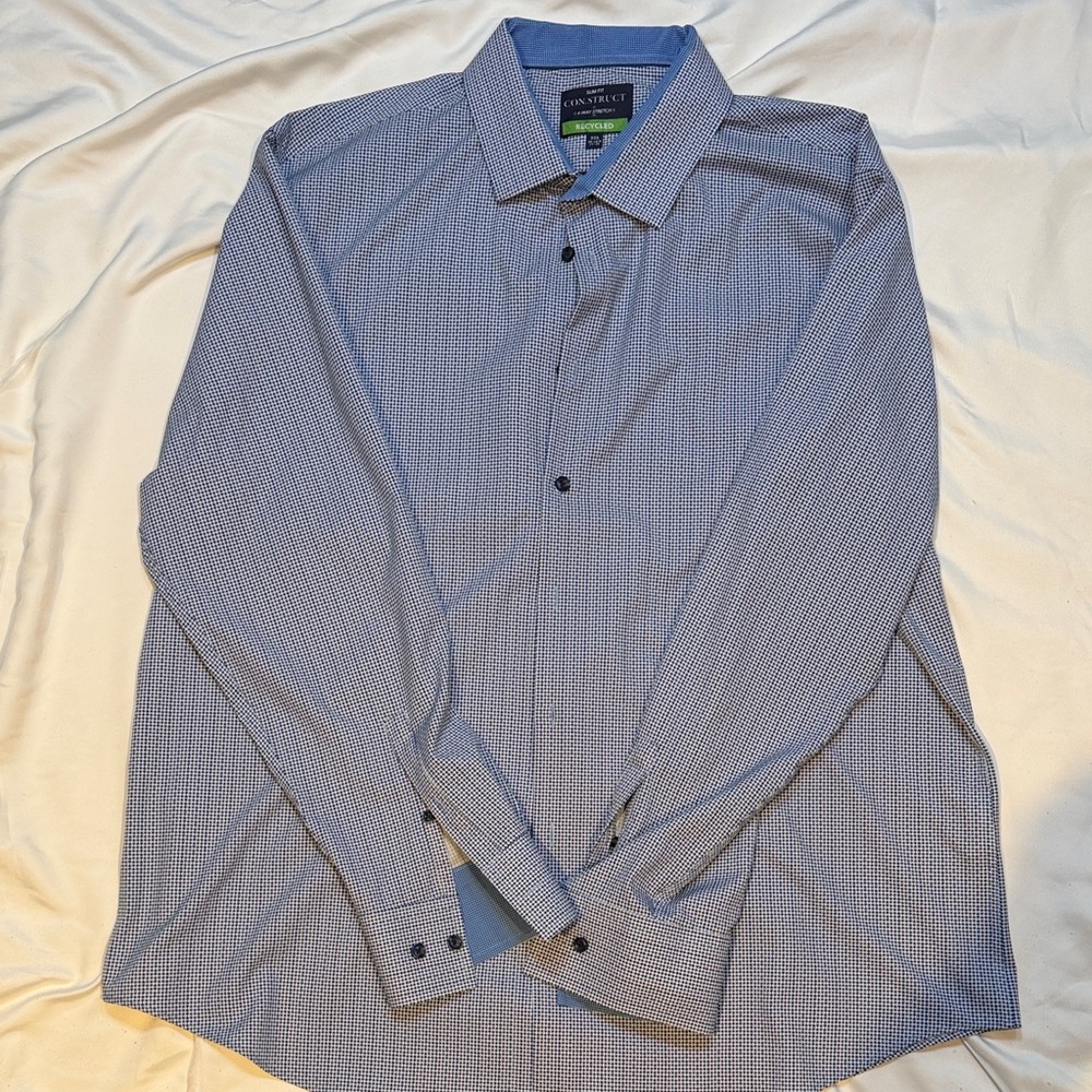 Construct 4-way stretch Men's Patterned Blue Button Down long sleeved Shirt